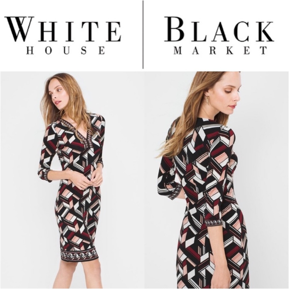 NWT WHBM Three Quarter-Sleeve Printed Dress